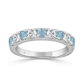 14K White Gold 1.00 CT Round Blue & White Diamond Alternating Band Ring